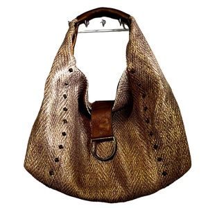 Donald J Pliner Beige with metallic Bronze extra large Studded Hobo Bag